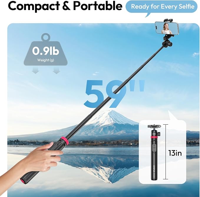 ULANZI MT-44B Phone Tripod, 59'' Auto Open Phone Stand Dual Camera Set up | 360° Ball Head, Extendable Selfie Stick w Cold Shoe, Stable Four-Leg for Filming Vlog Travel, Family Gatherings - Image 6