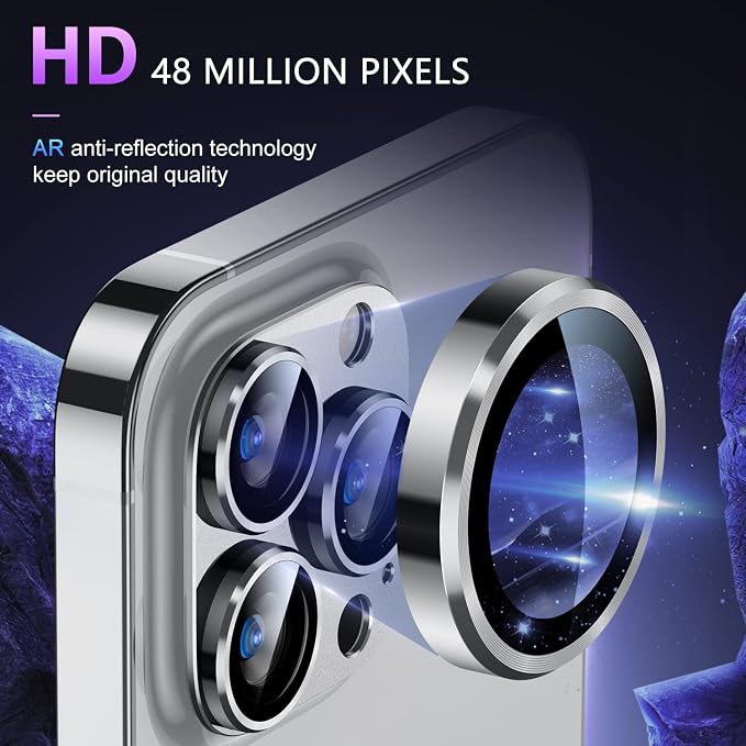 Uyiton for iPhone 14 Pro/iPhone 14 Pro Max Camera Lens Protector | Not Easy to Break, Strong Adsorption, Case-Friendly, Metal 9H Sapphire Glass Rear Camera Screen Cover, Silver - Image 3