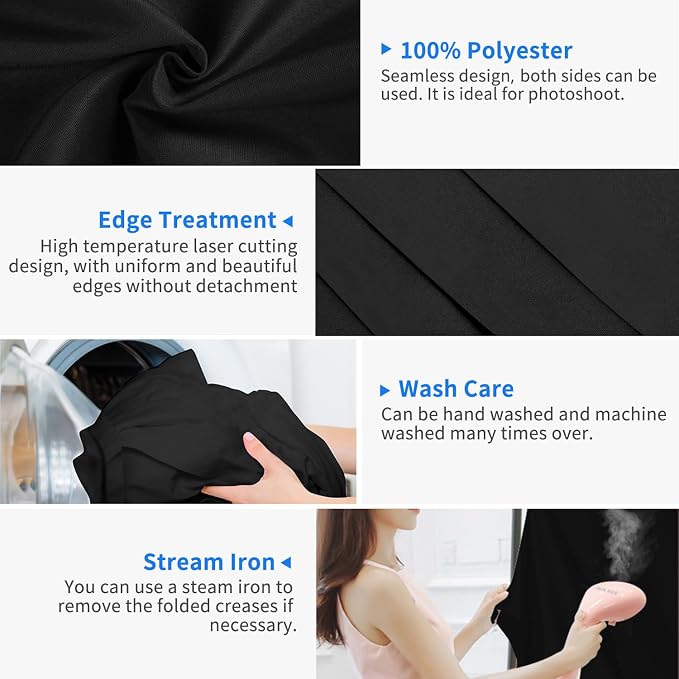 Hemmotop Black Backdrop Background Curtain 5x7 ft | Polyester, Drapes Well, Rod Pocket for Easy Hanging, for Video Recording, Pet Photography, Baby Shower, Graduation, Halloween - Image 3