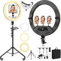 18" Ring Light with Stand: Lockable Wheels, LED Display & Foldable, | 75" Tripod Stand,3 Color modes 6500K / 2 USB Ports Large Ringlight , Video Recording Live Tattoo Makeup Barber Photography by Auriani