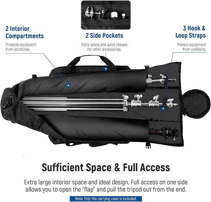 NEEWER 47"/1.2m Tripod Carrying Case, Heavy Duty Waterproof Nylon Bag with Handles & Shoulder Straps, Compact Case with Full Length Zippered Closure, External Pocket for Light Stand/Boom Stand/Tripod - Image 2