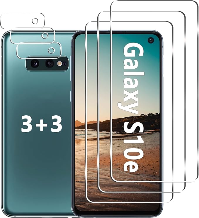 [3+3 Pack] Galaxy S10e Screen Protector + Camera Lens Protector, HD Tempered Glass Film, 9H Hardness, Scratch Resistant, Easy Installation, Bubble Free, Screen Protector for Samsung Galaxy S10e by LXXMSXH