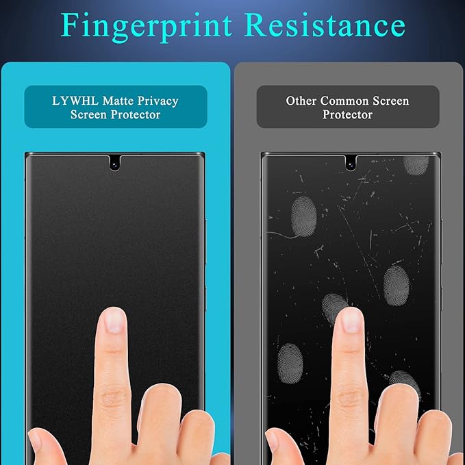 LYWHL [2+2 Pack] for Samsung Galaxy S23 Ultra Matte Privacy Screen Protector [Compatible Fingerprint] Anti-Spy Anti-Glare Full Adhesive Flexible Film + Camera Lens Glass Protector - Image 4