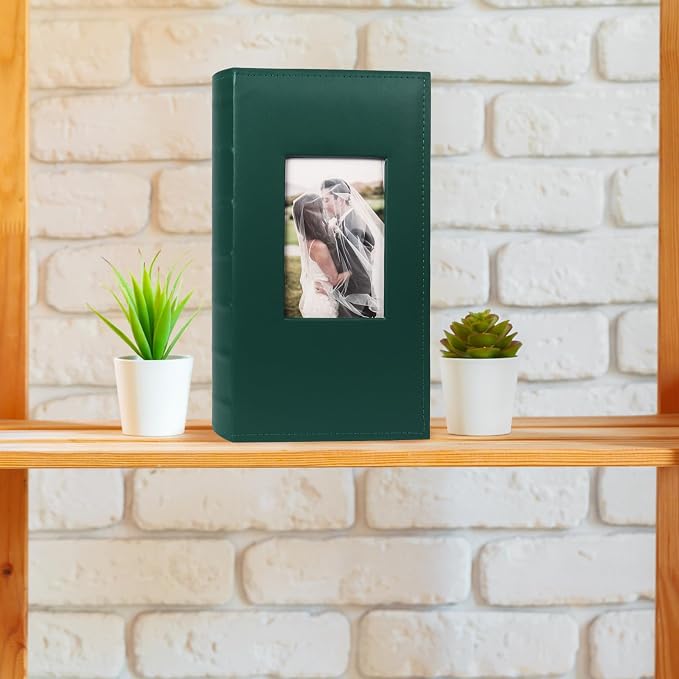 RECUTMS Photo Album 4x6 300 Photos Leather Memory Picture Book Dark Green | Black Inner Page, 300 Horizontal Pockets, Slip-in Picture Albums for Family Wedding Baby, DIY Cover Window, Graduation Gifts - Image 7