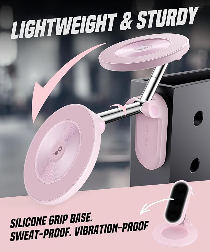 All Metal Dual Magnetic Gym Phone Holder for MagSafe, Pink | 360°Adjustable, Fit for iPhone/Android, Tri-Axis Phone Mount,Gym Accessories for Bodybuilder Men Women Workout Recording - Image 6