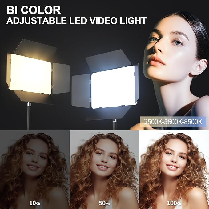 2 Pack LED Video Light with Barndoor, 30W Photography Lighting with Tripod Stand, 3000Lux CRI 98+ 2500K-8500K Studio Light Podcast Lighting for Video Recording, Game Live Streaming, Vlogging - Image 3