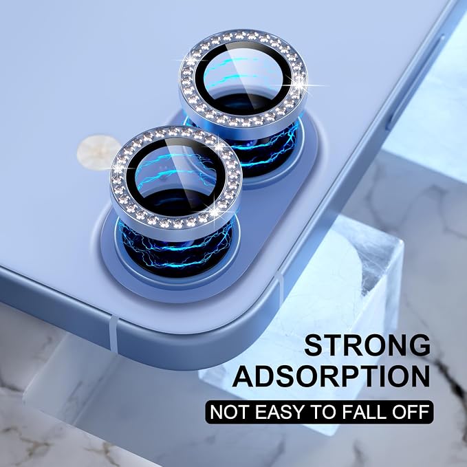Choiche for iPhone 17 Camera Lens Protector Bling, Diamond-Blue | Ultra HD, 9H Tempered Glass Camera Cover Screen Protector Metal Individual Ring Decoration Accessories, 2-Lens, 6.3-inch - Image 6