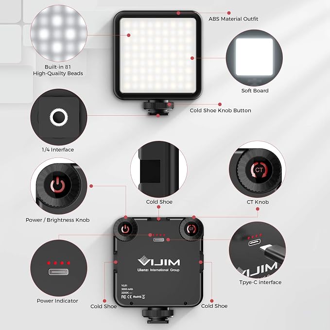 VIJIM VL81 On Camera LED Video Light, 3 Cold Shoe Expandable Fill Light | 3000mAh Rechargeable Bi-Color 3200K-5600K Dimmable Panel Portable Photography Lighting for Phone YouTube Vlog Live Streaming - Image 6