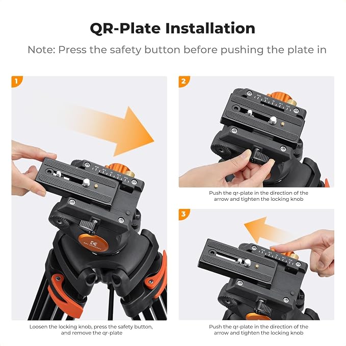 K&F CONCEPT 80" Video Tripod with Fluid Head | Heavy Duty Aluminum Tripod, Smooth Damping, Quick Release Plate for DSLR/Mirrorless/Camcorder, Max Load 17.6lb, VA3+BV70 - Image 7