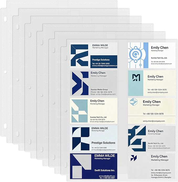 Business Card Holder Sleeves (50 Pack for 1000 Cards) for 3 Ring Binder | Heavyweight Plastic Sheet Protect, Each Sleeve Holds 2x3.5 Namecards, 3-Hole Punched by Unknown