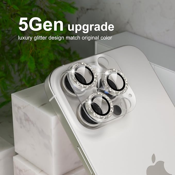 Choiche for iPhone 16 Pro/iPhone 16 Pro Max Camera Lens Protector | Bling Camera Cover with 9H Tempered Glass Lens Screen Protector Metal Ring Decoration Accessories (Clear-Titanium Natural) - Image 7