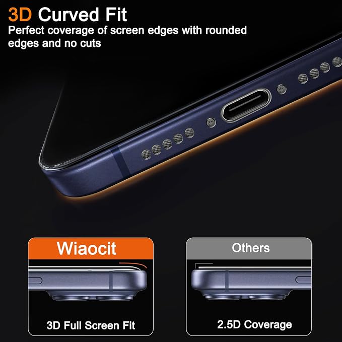 Wiaocit 3 Pack Tempered Glass Screen Protector for iPhone 17 Pro | 9H Hardness, Installation Frame, Bubble Free, Case Friendly - Image 5