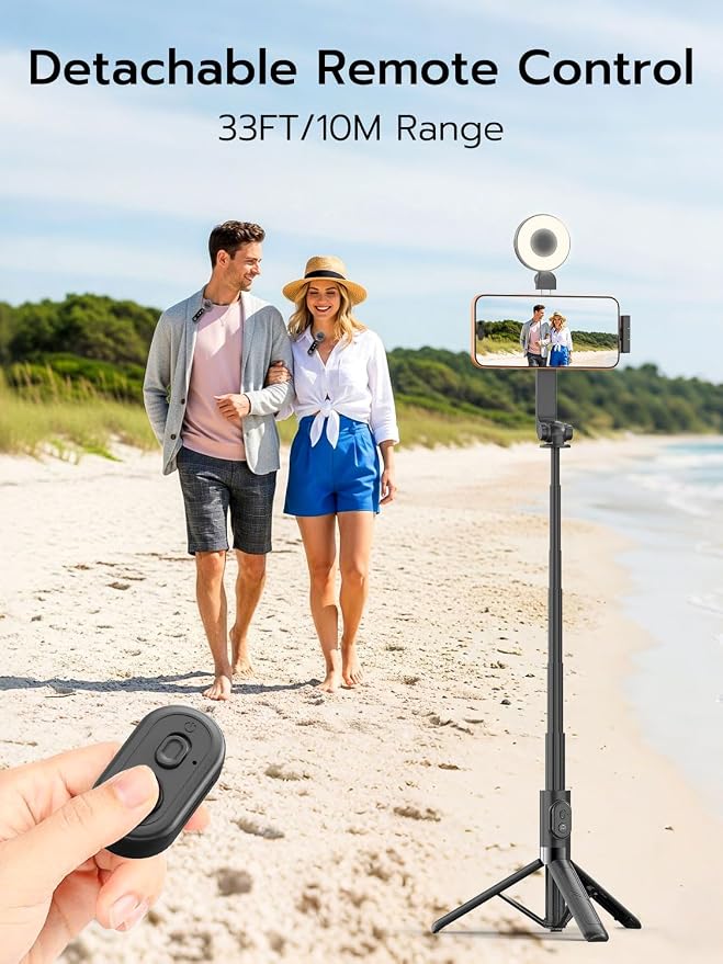 USKEYVISION Vlogging Kit, Content Creator Essentials w/Light & Lavalier Mic | Magnetic Selfie Stick Tripod for iPhone with Light, Vlogging Microphone for Content Creators, Youtube Recording(SPT-02Combol) - Image 5