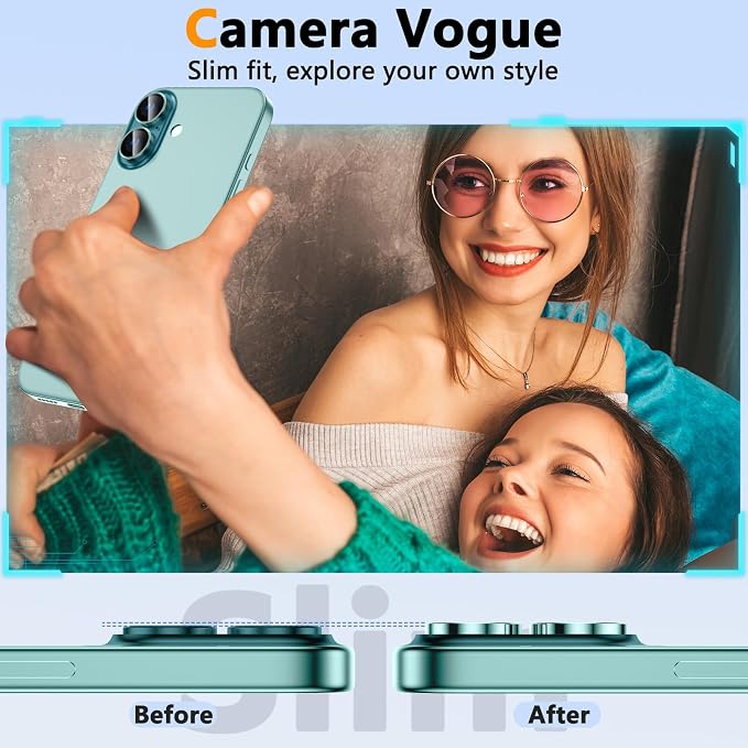 YWXTW for iPhone 16 Plus/iPhone 16 Camera Lens Protector, Individual Anti Scratch Metal Ring Tempered Glass Camera Screen Protector for iPhone 16 Accessories, Case Friendly (Teal) - Image 4