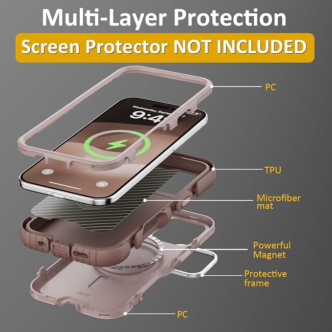 Follaroma Magnetic for iPhone 17 Case with Camera Cover Stand, Light Brown | Built-in Glass Camera Cover Stand,Compatible with MagSafe,Heavy Duty Shockproof Protective,Military-Grade Anti-DropDual Case - Image 6