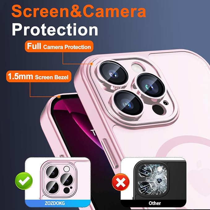 for iPhone 15 Pro Max Case with Privacy Screen Protector, Pink | Full Camera Protection, Translucent Matte Magnetic, Compatible with MagSafe, Shockproof Phone Cover, Slim Fit Women/Girls - Image 6