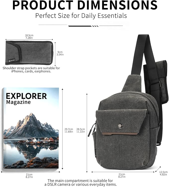 TULLIO Camera Bag Small Sling Crossbody Chest Pack for DSLR Mirrorless | Features a detachable pouch in a compact, lightweight design for everyday use. Fits 10" tablet & Sony/Fuji/Canon cameras - Image 8