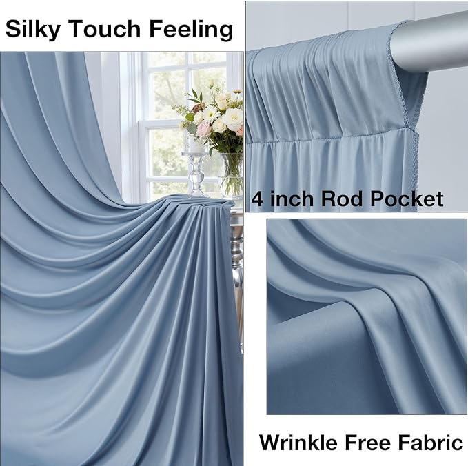 20ftx10ft Wrinkle Free Dusty Blue Backdrop Curtains for Parties, Silky Polyester Photo Backdrop Drapes 4 Panels 5x10ft Back Drop Cloth for Wedding Birthday Baby Shower Photography Background - Image 2
