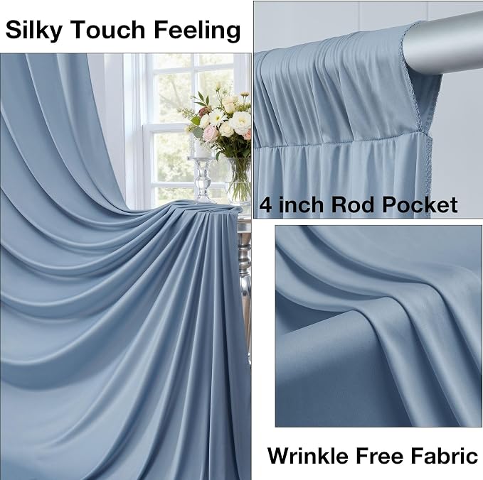 50ftx10ft Wrinkle Free Dusty Blue Backdrop Curtains for Parties, Silky Polyester Photo Backdrop Drapes 10 Panels 5x10ft Back Drop Cloth for Wedding Birthday Baby Shower Photography Background - Image 2