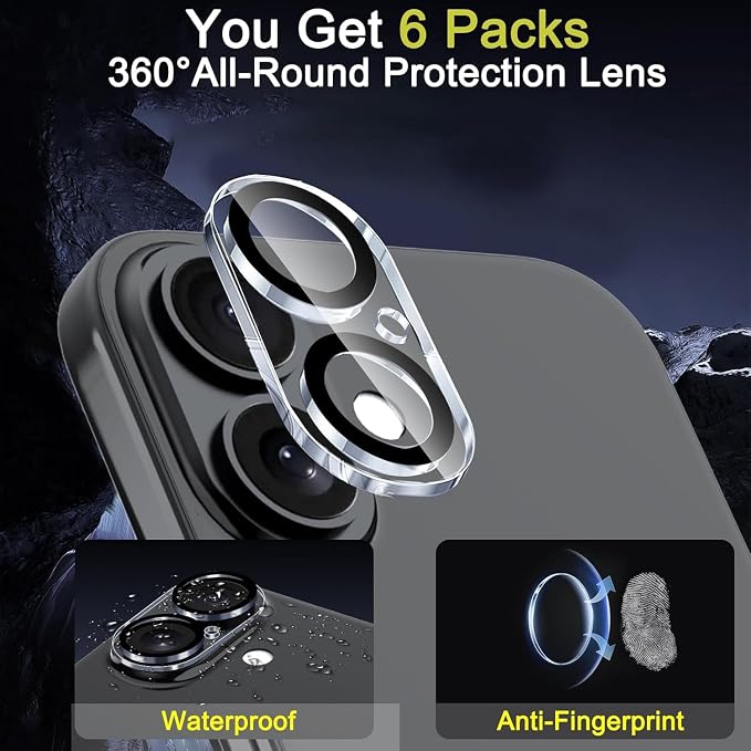 Ferilinso Camera Lens Protector for iPhone 17/16/16 Plus, Tempered Glass | 6 Pack, 9H+ Military-Grade Shatterproof Camera Cover, Case Friendly, HD, Anti-Scratch, No Flash Glare for Night Shooting - Image 3