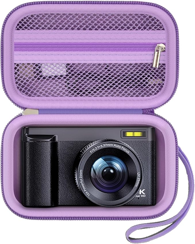 Digital Camera Case for Travelers & Vloggers, Case Only, Purple | Fits Cameras up to 5.1 x 2.9 x 1.8", Hard Shell Protection, Mesh Pocket for SD Cards Battery Cable, Compact Size for Backpack by Grapsa