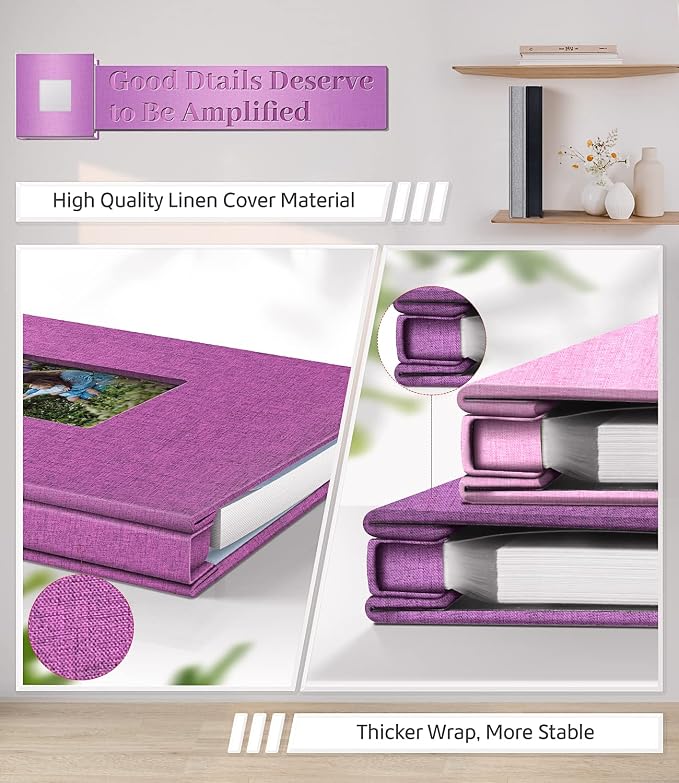 Artfeel Photo Album Self Adhesive Scrapbook Album for 3x5 4x6 5x7 8x10 Pictures,60 Pages Linen Cover with Display Window DIY Photo Book,Ideal Gifts for Family Travel Wedding Baby - Image 5