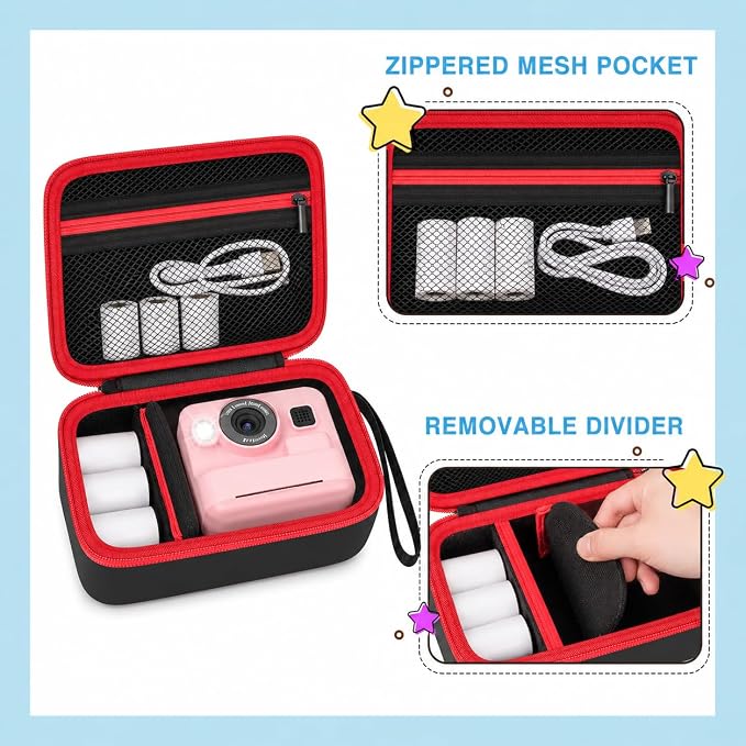 Kids Instant Print Camera Case for DYLANTO for ESOXOFFORE Cameras | Portable Digital Camera Case Organizer for ETIKEZ for YTETCN for DUDUDRAGON with Pocket for Accessories (Box Only)-Black - Image 4