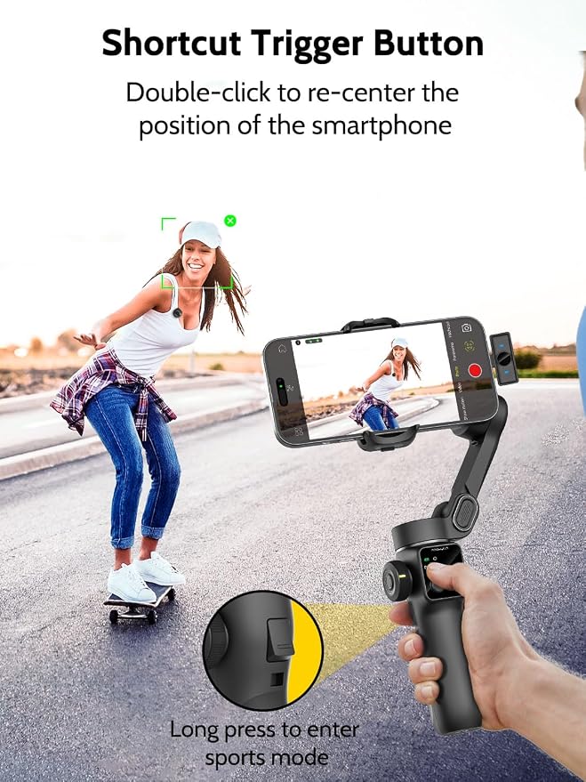 AOCHUAN 3-Axis Gimbal Stabilizer for iPhone with Lavalier Mic(V8 Mic Kit) | Phone Gimbal with Lavalier Microphone, 7.8" Extension Pole, and Oled Display for Youtube, Tiktok Vlogging, Video Recording - Image 7