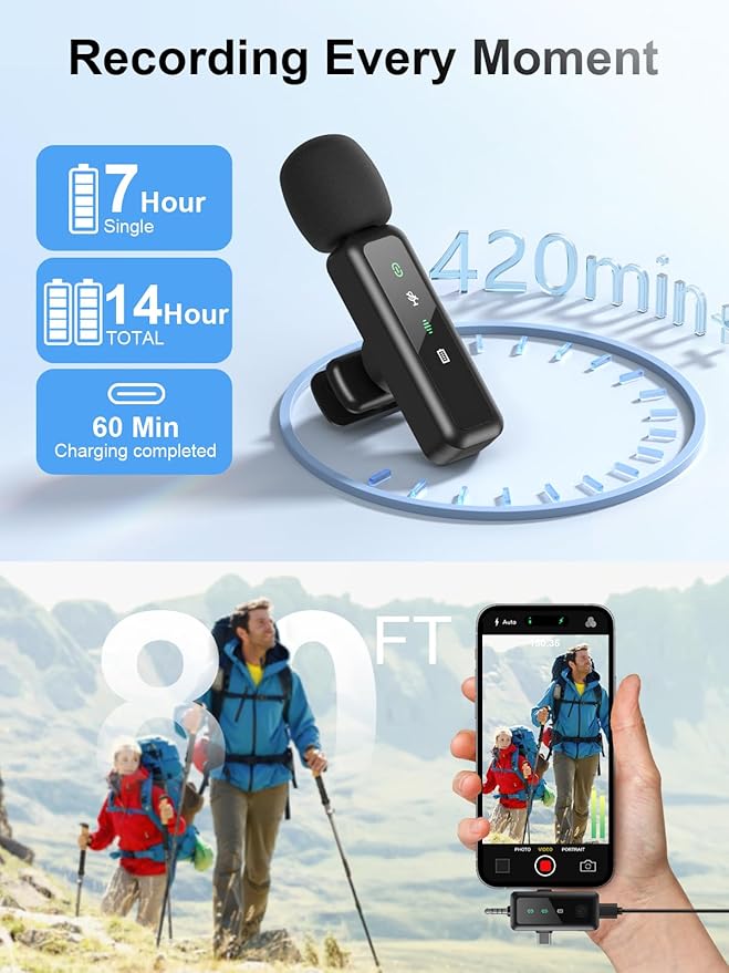 BILIWAL Wireless Lavalier Microphone 3IN1 Port for Most Devices | Noise Cancelling Lapel Recording Entry-level 2 Pack Mics - Image 5