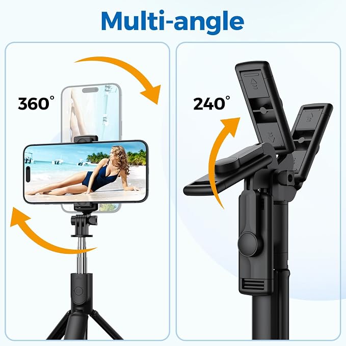 Selfie Stick Tripod, Retractable Selfie Stick Tripod with Wireless Remote Control, for Photograph, Live Streaming, Video Recording, Compatible with Android, iPhone and More - Image 7