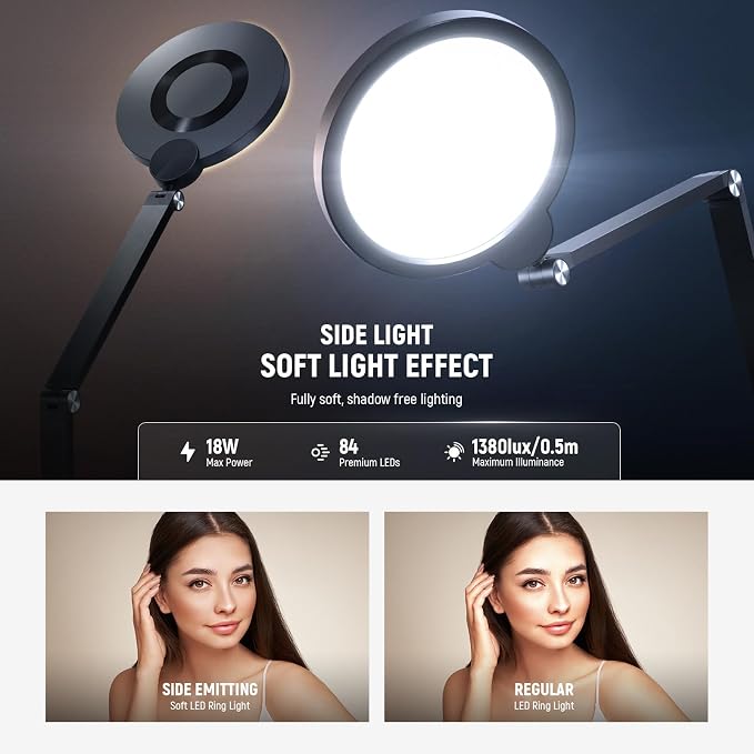 NEEWER Basics 18W 7" Desktop Ring Light with Stand for Desk, Video Conference Streaming Recording Makeup Selfie Computer Laptop Zoom Lighting, Full Screen LED Circle Ringlight with Arm & C Clamp, R18 - Image 4