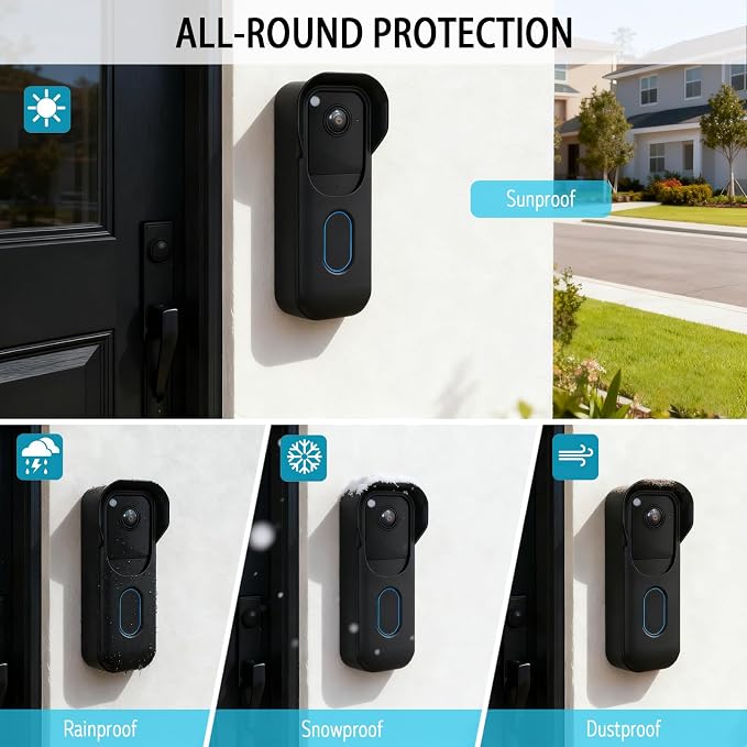 Blink Doorbell Camera Cover - Weatherproof Silicone Protective Case with Brim for for Blink Video Doorbell 2025 New Model (2nd Gen), Full Protection, Easy Installation (Black) - Image 3