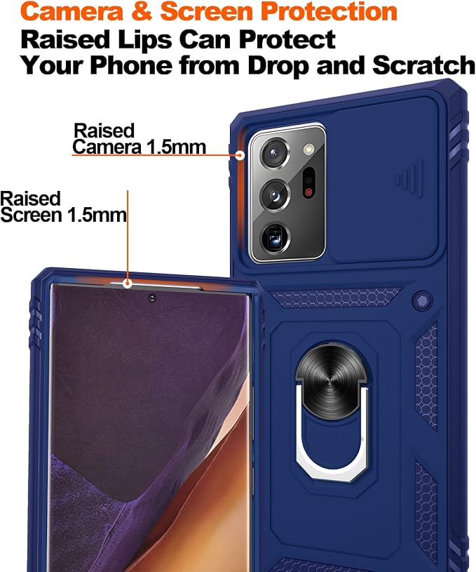 for Samsung Galaxy Note 20 Ultra Case with Screen Protector*2, Note 20 Ultra Phone Case Build in 360° Rotating Ring Kickstand, Military Grade Protective Case for Samsung Note 20 Ultra Phone, Blue - Image 5