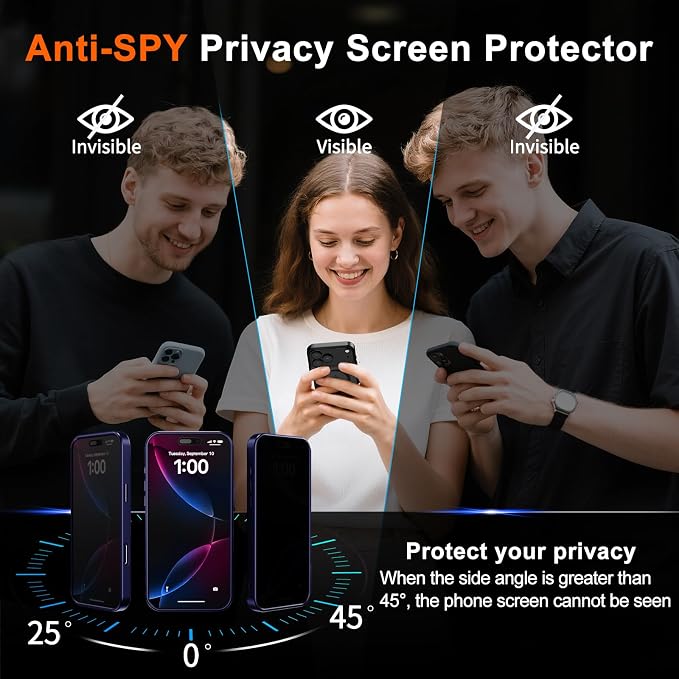 for iPhone 17 Pro Max Case with Privacy Screen Protector, Blue | Full Camera Protection, Compatible with MagSafe, Magnetic Translucent Matte Shockproof Phone Cover for iPhone 17 ProMax - Image 7