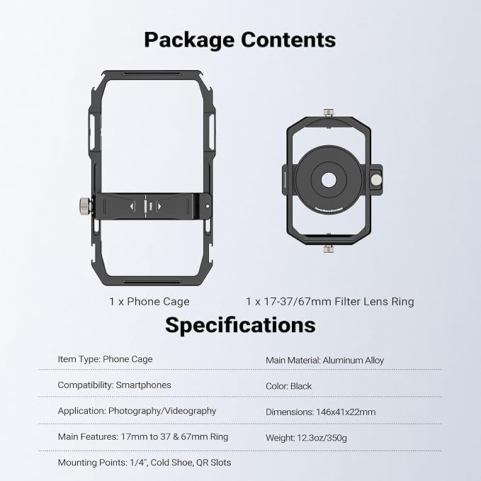 NEEWER Universal Phone Cage Video Rig Stabilizer with 17mm to 37mm & 67mm Lens Filter Adapter Ring Accessories Compatible with iPhone Android Samsung for Video Recording Streaming Photography, PA058 - Image 8