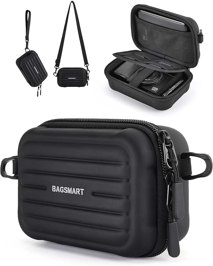 BAGSMART Digital Camera Case, Small Camera Bag with 2 Carrying Ways, Black | Lightweight Camera Sling Bag for Canon Powershnot ELPH 180/190/Sony DSCW800/DSCW830, Waterproof & Protective by BAGSMART