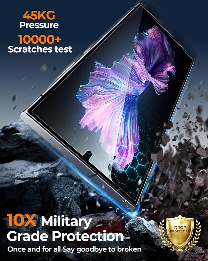 TOP 9H+ 2+2 Packs for Samsung Galaxy S24 Ultra Screen Protector 6.8'' | With Camera Lens Protector [Auto-Dust Removal&100% Fingerprint Unlock] HD Tempered Glass 10X Military Protection, Zero-Bubble - Image 3