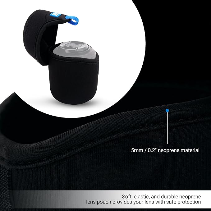 JJC Small Neoprene Camera Lens Pouch Case, Fits Lens up to 3.1 x 3.1inches | Water-Resistnat, Fold Over Closure, Compatible with Sony FE 50mm f/1.8, Canon RF 35mm f/1.8, Fujifilm XF 23mm f/1.4 - Image 3