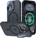 VOFATA [Upgraded] for iPhone 16 Case with Camera Cover Stand [Fit for MagSafe][9H Camera Lens Protector] Mil-Grade Protection Translucent Matte Silicone Magnetic iPhone 16 Phone Case, Black by VOFATA
