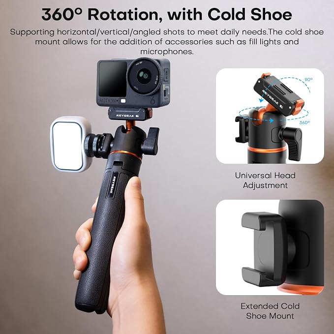 REYGEAK 21" Action Camera Tripod 360° Ball Head for DJI Osmo Nano/Action 6 | 21.6in extendable selfie stick for vlogs, with cold shoe, magnetic and quick release design, for DJI Osmo Nano Action 6 - Image 4