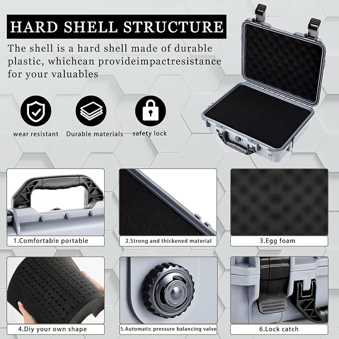 Relaxweex 1 Pcs Waterproof Hard Case with DIY Customizable Foam Insert Portable Protective Case with Knife for Camera Drones Equipments Tools Test Instruments(Gray,8.5 x 6.5 x 3.7 Inch) - Image 3