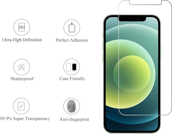 Ailun Screen Protector + Camera Lens Protector for iPhone 12, 2+2 Pack | 6.1 Inch, Tempered Glass Film, HD - Image 2