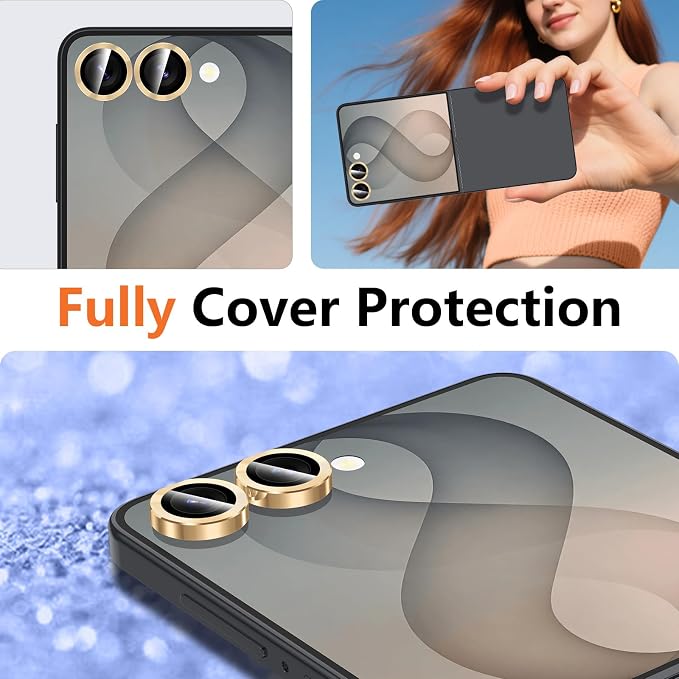 for Samsung Galaxy Z Flip 8 Camera Lens Protector, Individual Metal Ring Tempered Glass Lens Cover, [Strong Adsorption] Scratch Resistant Ultra-Thin HD Clear Lens Cover, 1 Set-Gold - Image 8