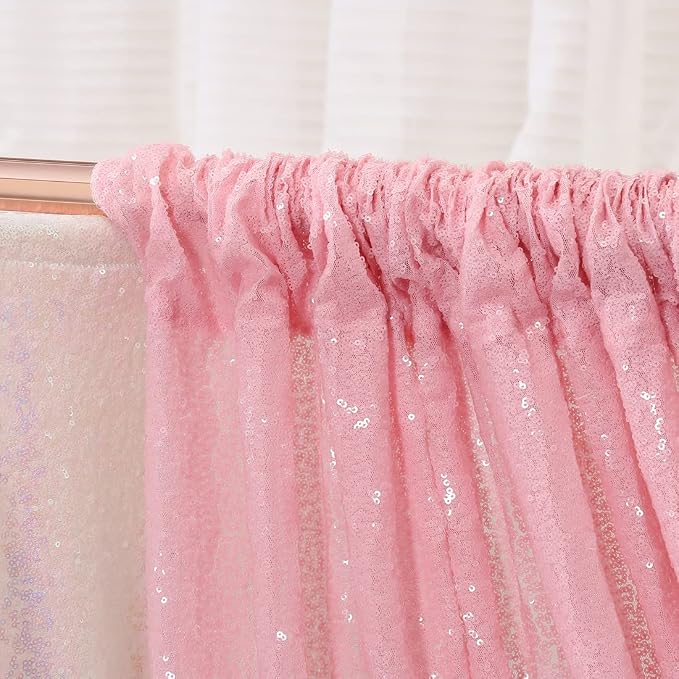 Poise3EHome Pink Sequin Backdrop Curtain, 2 Panels 2Ft x 8Ft Glitter Photography Background for Party Baby Shower Wedding Birthday Christmas Thanksgiving Halloween Decoration - Image 4