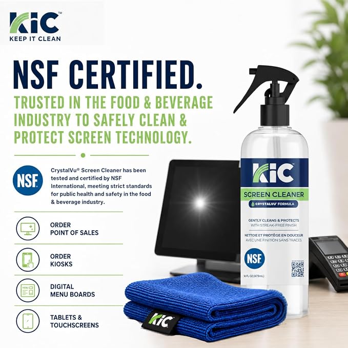 KIC CrystalVu Screen Cleaner Spray Kit (16oz) with Microfiber Cloth | Streak-Free Cleaner, For TV, Phone, Laptop, Monitor & Tablet Screens, NSF Certified Safe Formula - K2-KCV16Z1 - Image 6
