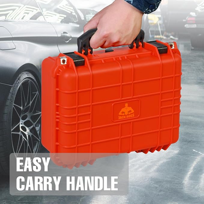Jack Boss Waterproof Hard Camera Case with Pre-cut Foam,Orange | Portable Protective Hard Shell Case With Updated Plastic Material,Fit Drones,Camera,Equipments,16x12.8x6.8 Inch - Image 7