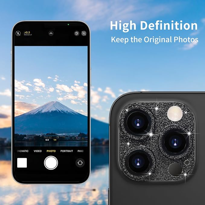for iPhone 15 Pro & iPhone 15 Pro Max Camera Lens Protector, Bling 3D Rhinestone Diamond 9H Tempered Glass Camera Cover Anti Scratch Shockproof Lens Full Protective Cover -Silver - Image 3