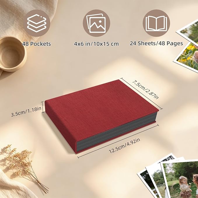 Popotop Photo Album 4x6 48 Pockets for Wedding Gifts,Linen Hardcover Picture Albums for Family Anniversary Baby Vacation Pictures - Image 3