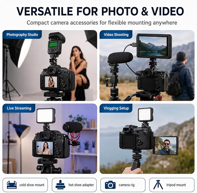 10 Pack Cold Shoe Mount & Hot Shoe Adapter, 1/4"-20 DSLR Rig Kit | 5 Cold Shoe Mounts + 5 Hot Shoe Adapters For Dslr Rigs, Tripods, Mics, Led Lights And Monitors; Secure Metal Construction - Image 8