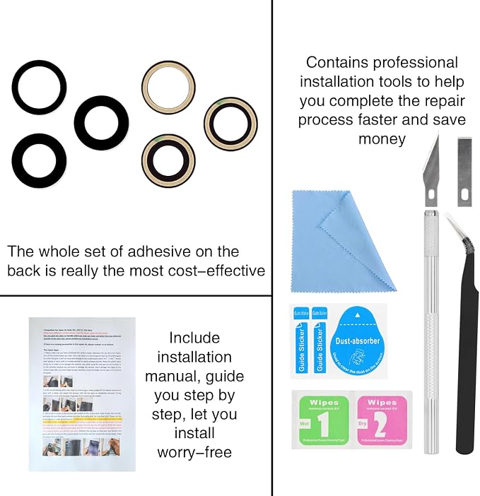 for ASDAWN Back Rear Camera Lens Glass Replacement for iPhone 17 Pro Max and 17 Pro Camera Glass Lens Replacement with Pre-Installed Adhesive + Repair Tool Kit + Installation Manual - Image 6